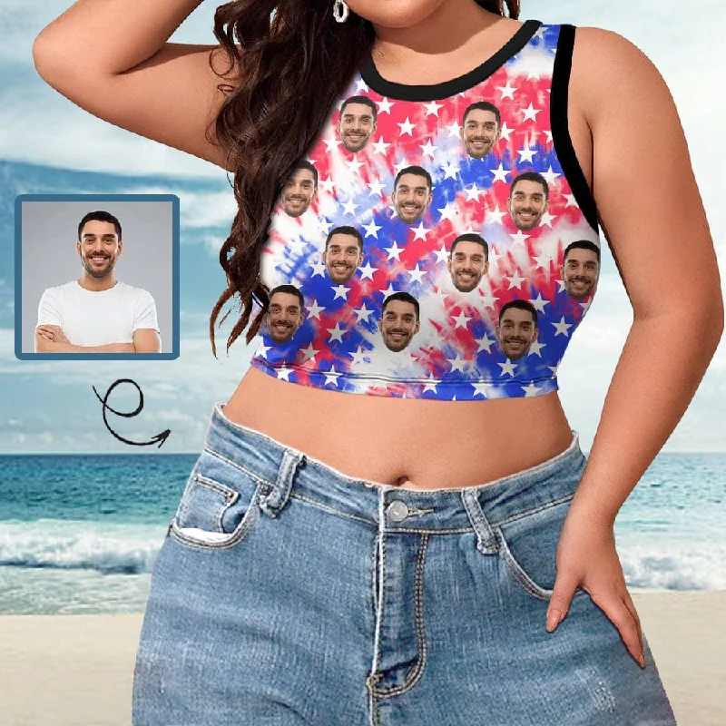 Personalized Tank Top with Custom Face Stars Women's High Neck Crop Top Swimsuits Bustier Versatile Women's Fashion