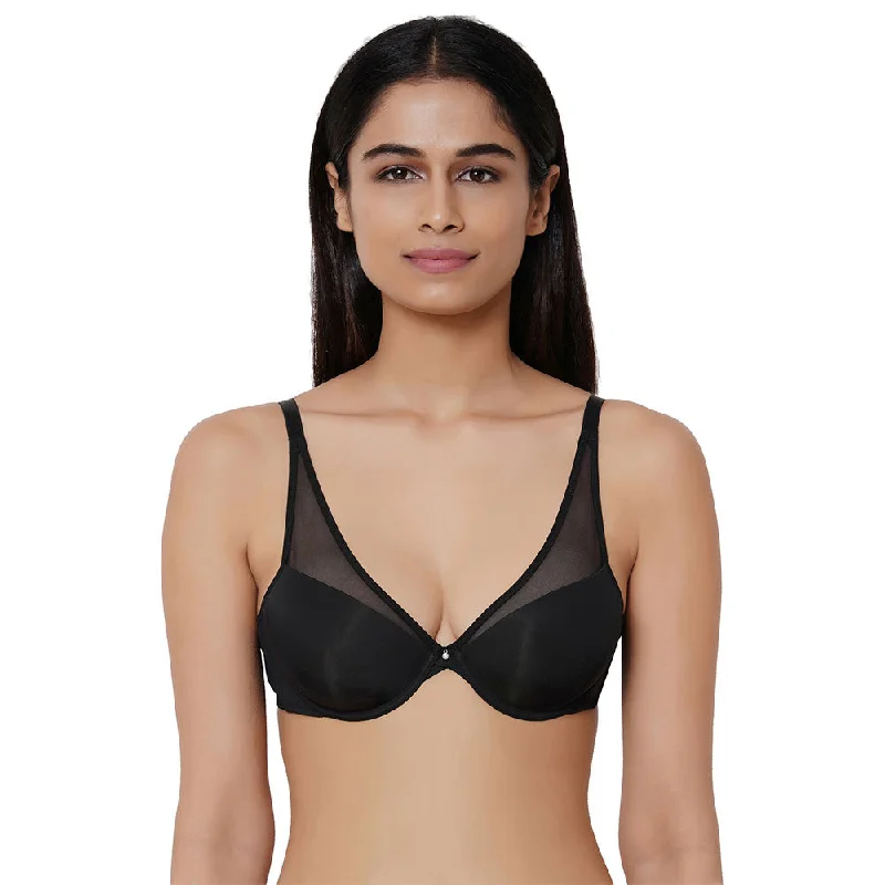 Plunge Padded Wired 3/4th Cup Everyday Wear Medium coverage T-Shirt Bra - Black Casual Chic for Women