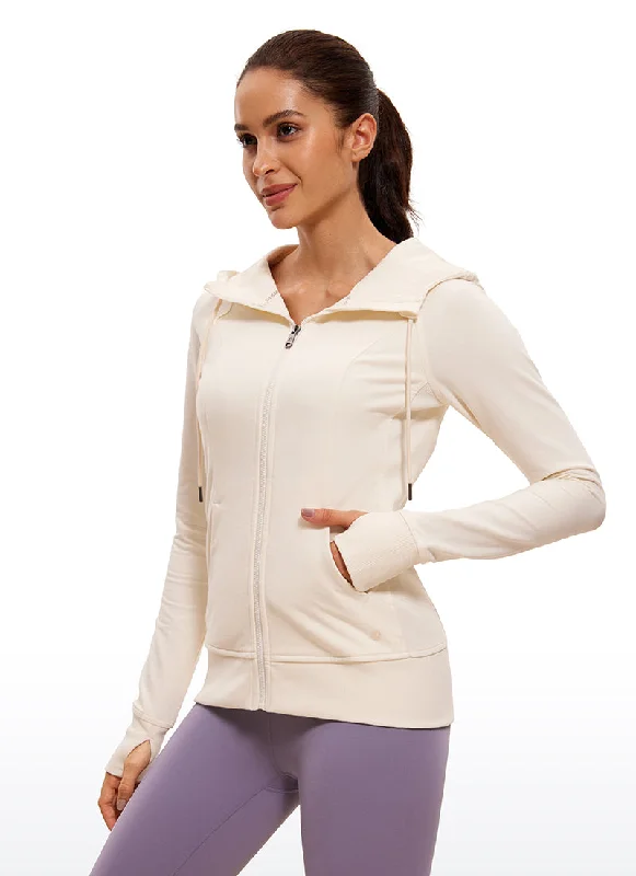 Cotton Terry Full Zip Hoodies Thumb Holes Women's Athletic Garments