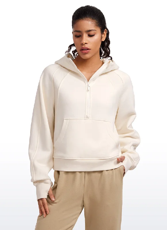 Fleece Lined Half Zip Hoodies with Thumb Holes Women's Trendy Outfit