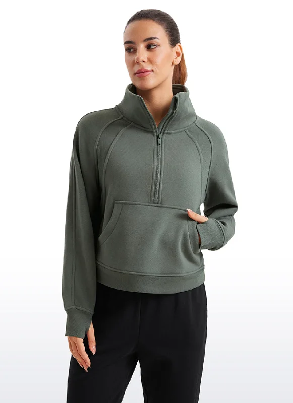 Fleece Lined Half Zip Hoodies Funnel Neck with Thumb Holes Women's Evening Wear Outfit