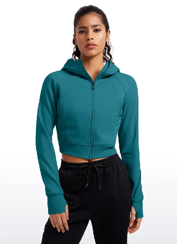 Amenity Cropped Full Zip Hoodies with Thumb Holes Chic Women's Attire