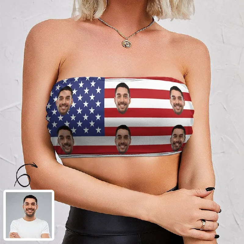 Custom Husband Face Flag Top Personalized Women's Tube Top for Independence Day Women's Professional Outfit